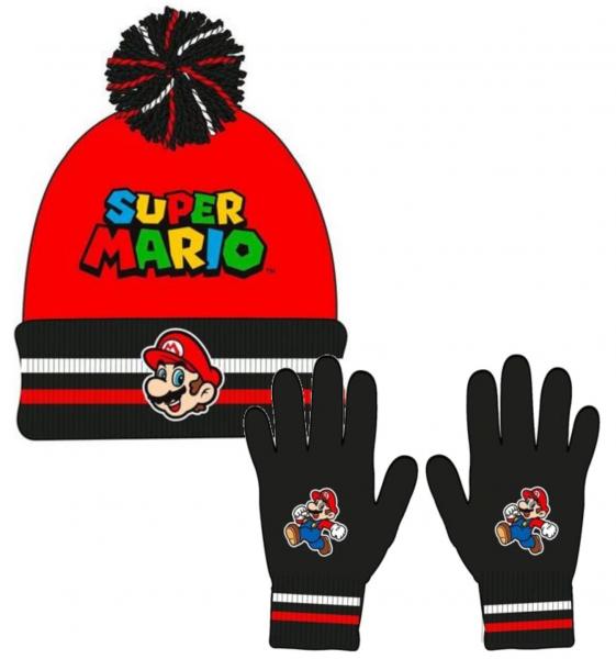 conjunto gorro+guantes super mario